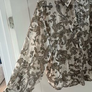 Zara Paisley Sheer Blouse in Cream and Olive